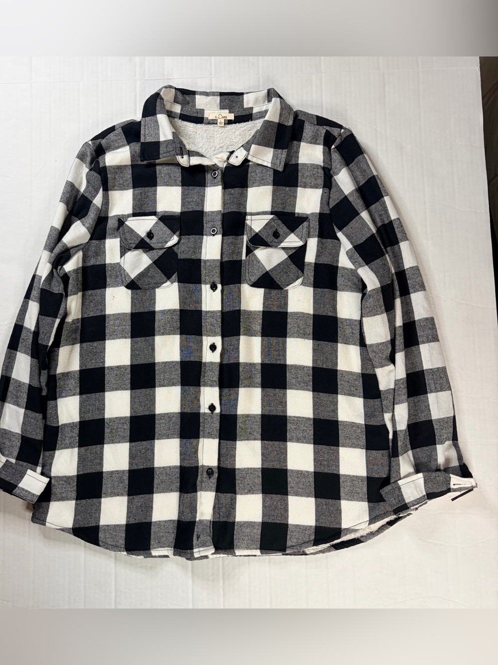 Black & White Buffalo Plaid Button-Up Shirt